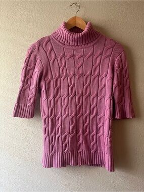 Mark Shale Silk + Cashmere Knit Sweatee Hot Pink Cabled Turtleneck Sweater Large